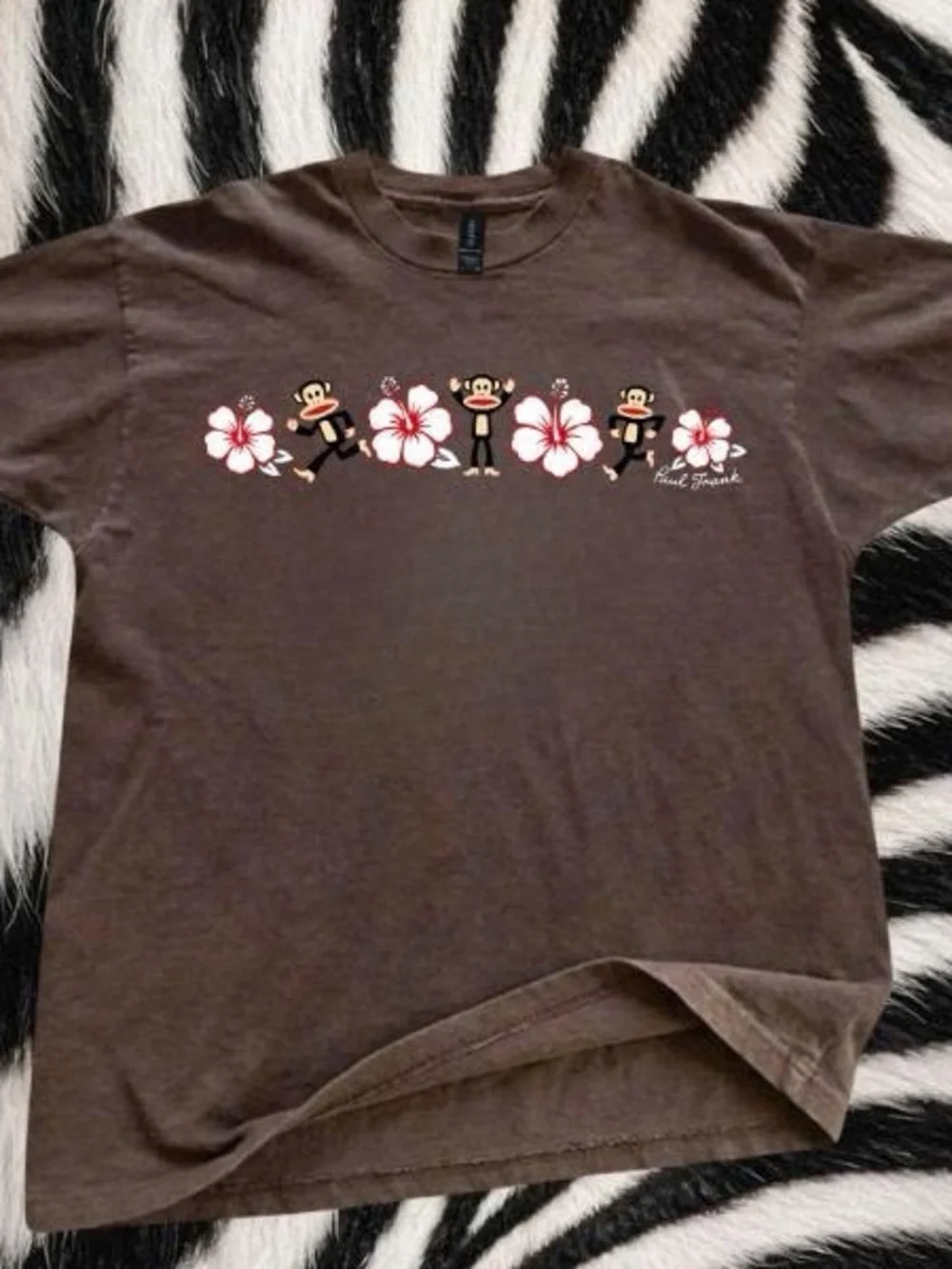 Gildan Brown Short Sleeve Tee with Paul Monkey & Hibiscus Graphic
